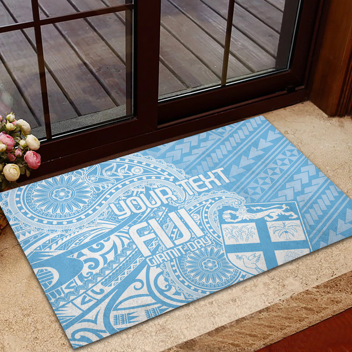 Custom Indo Fijians Rubber Doormat Fiji ke Hindustani Polyneisan Paisley Blue Style - Wonder Print Shop
