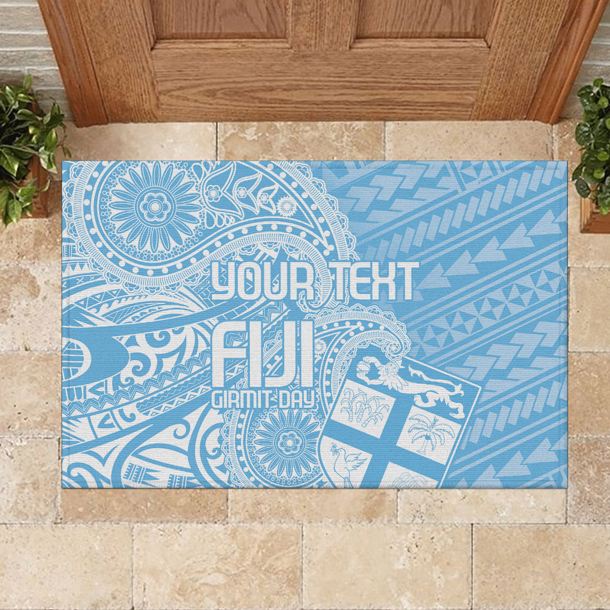 Custom Indo Fijians Rubber Doormat Fiji ke Hindustani Polyneisan Paisley Blue Style - Wonder Print Shop
