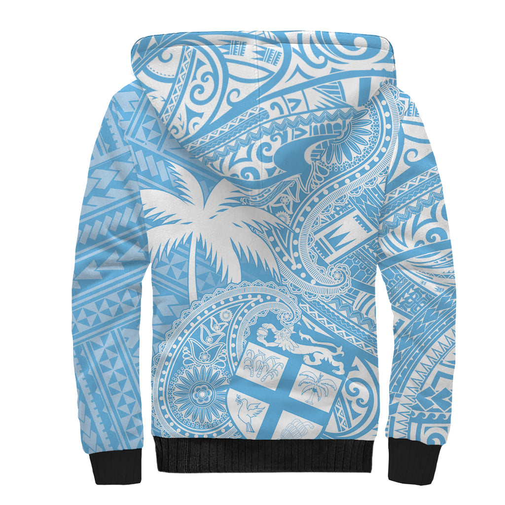 Custom Indo Fijians Sherpa Hoodie Fiji ke Hindustani Polyneisan Paisley Blue Style - Wonder Print Shop