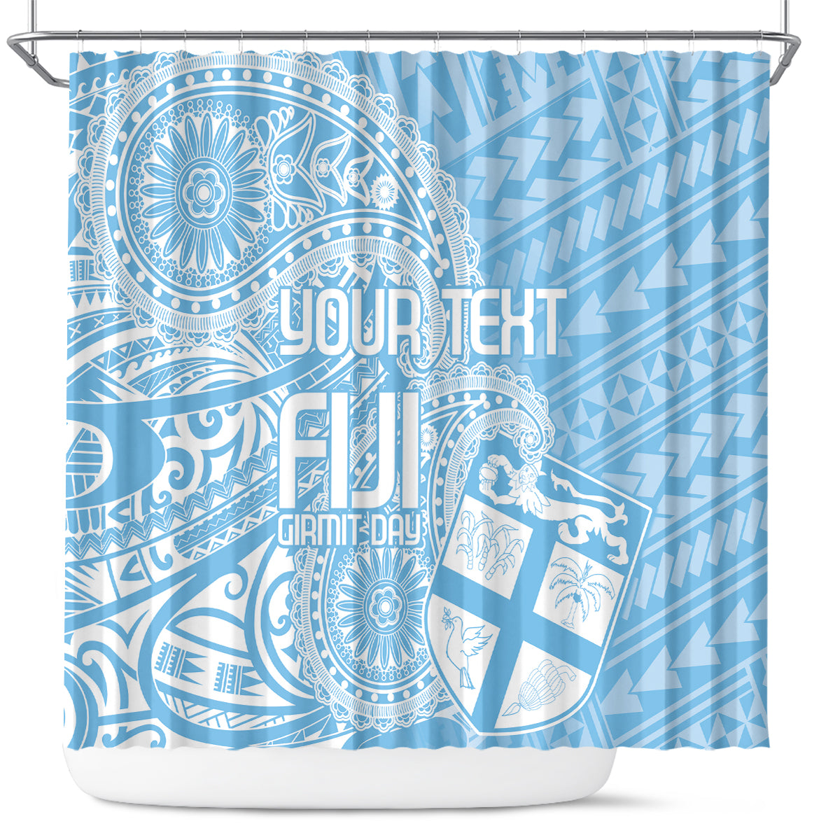 Custom Indo Fijians Shower Curtain Fiji ke Hindustani Polyneisan Paisley Blue Style