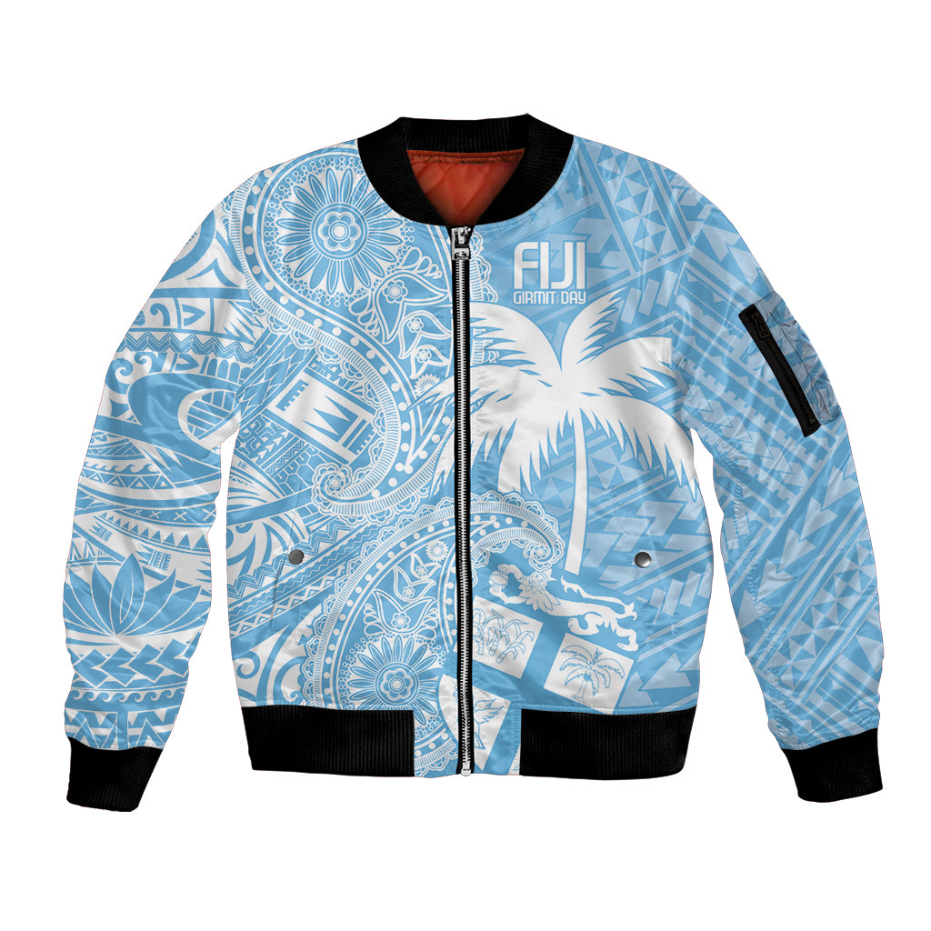 Custom Indo Fijians Sleeve Zip Bomber Jacket Fiji ke Hindustani Polyneisan Paisley Blue Style - Wonder Print Shop