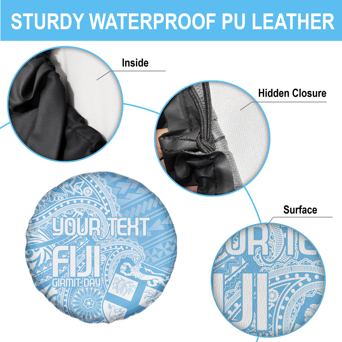 Custom Indo Fijians Spare Tire Cover Fiji ke Hindustani Polyneisan Paisley Blue Style - Wonder Print Shop