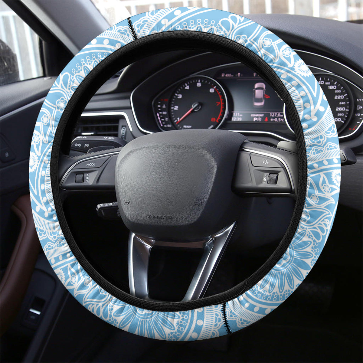 Indo Fijians Steering Wheel Cover Fiji ke Hindustani Polyneisan Paisley Blue Style - Wonder Print Shop