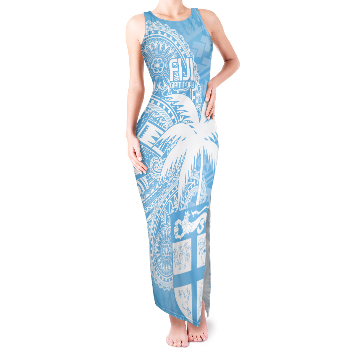 Custom Indo Fijians Tank Maxi Dress Fiji ke Hindustani Polyneisan Paisley Blue Style - Wonder Print Shop