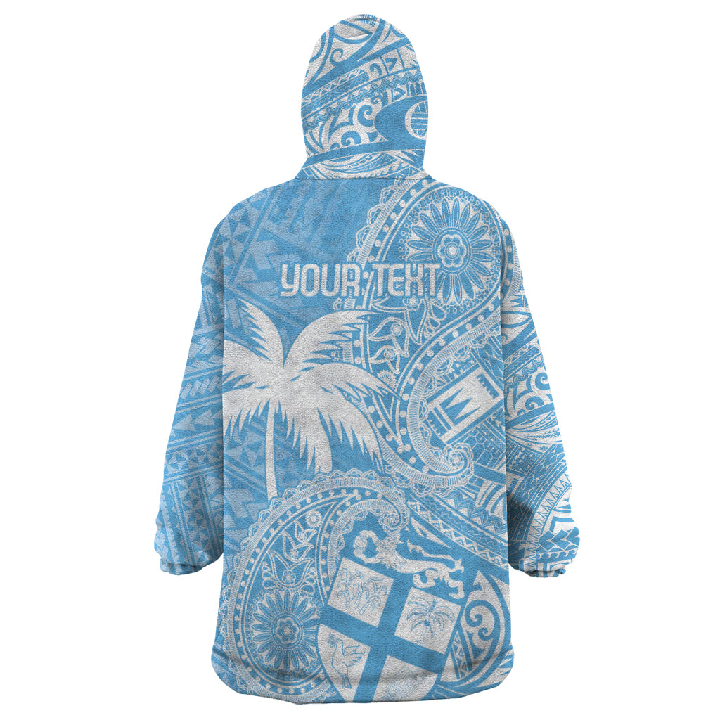 Custom Indo Fijians Wearable Blanket Hoodie Fiji ke Hindustani Polyneisan Paisley Blue Style - Wonder Print Shop