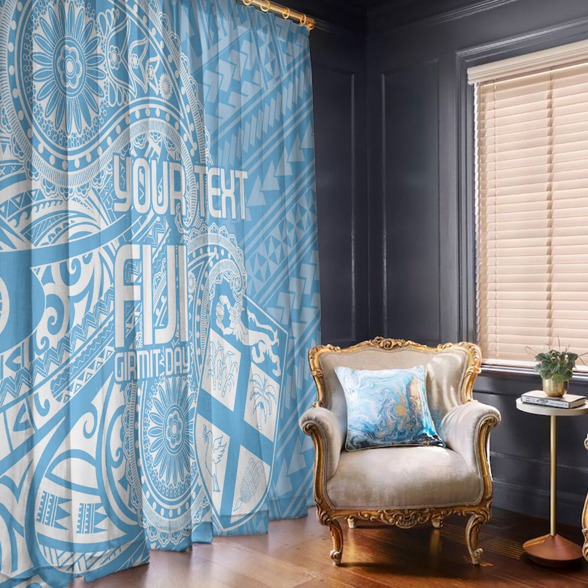 Custom Indo Fijians Window Curtain Fiji ke Hindustani Polyneisan Paisley Blue Style - Wonder Print Shop