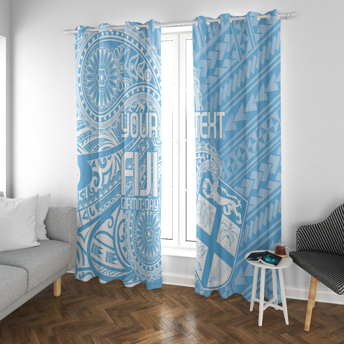 Custom Indo Fijians Window Curtain Fiji ke Hindustani Polyneisan Paisley Blue Style - Wonder Print Shop