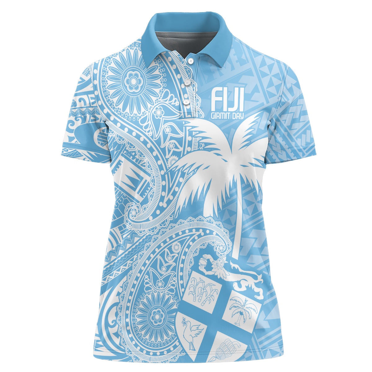 Custom Indo Fijians Women Polo Shirt Fiji ke Hindustani Polyneisan Paisley Blue Style - Wonder Print Shop