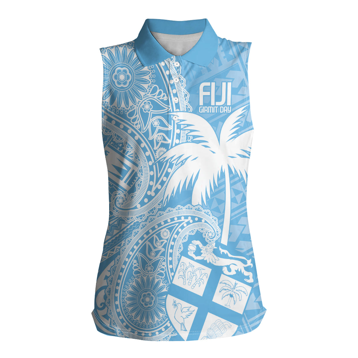 Custom Indo Fijians Women Sleeveless Polo Shirt Fiji ke Hindustani Polyneisan Paisley Blue Style - Wonder Print Shop
