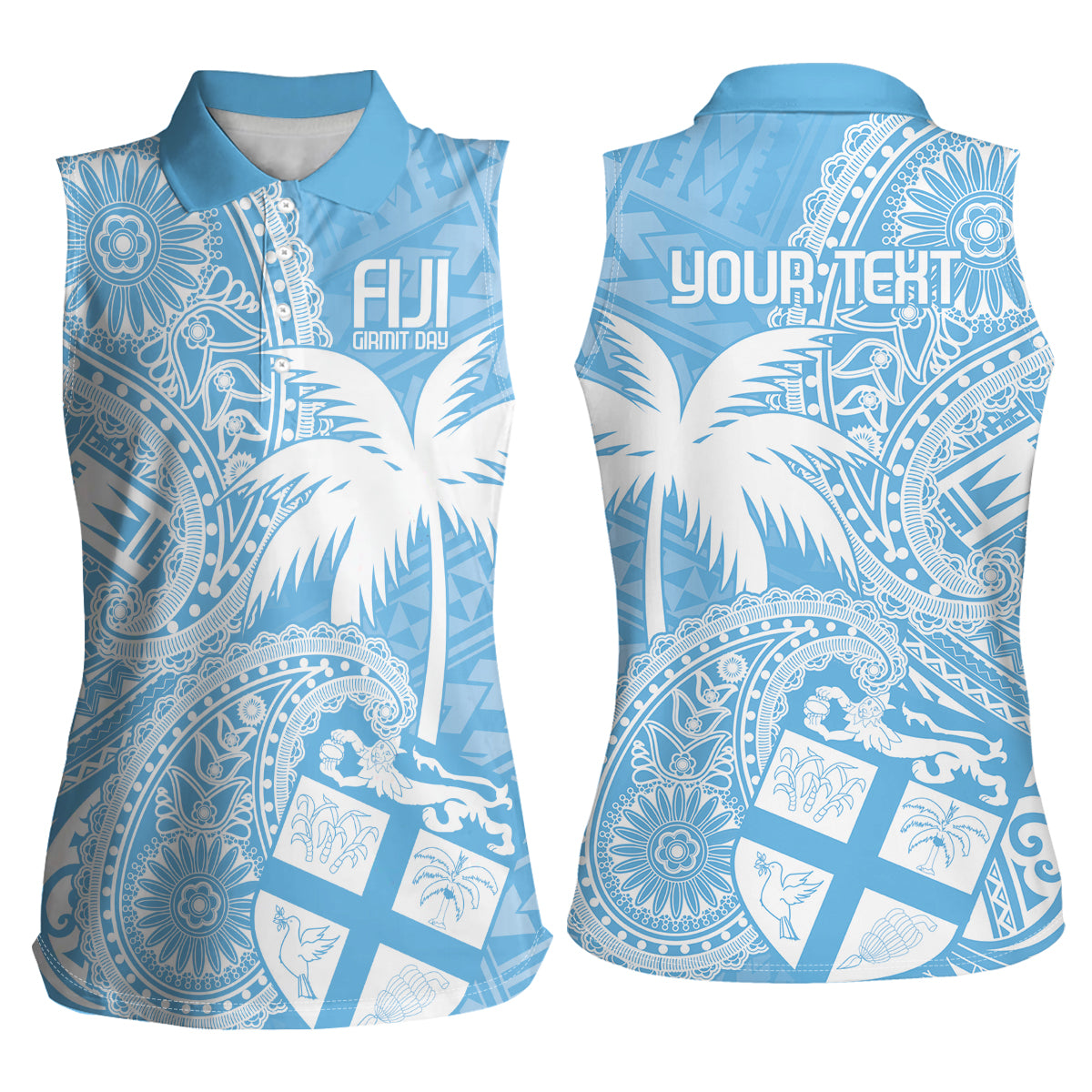 Custom Indo Fijians Women Sleeveless Polo Shirt Fiji ke Hindustani Polyneisan Paisley Blue Style - Wonder Print Shop