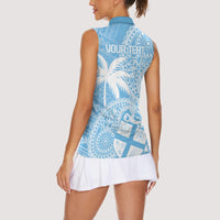 Custom Indo Fijians Women Sleeveless Polo Shirt Fiji ke Hindustani Polyneisan Paisley Blue Style - Wonder Print Shop