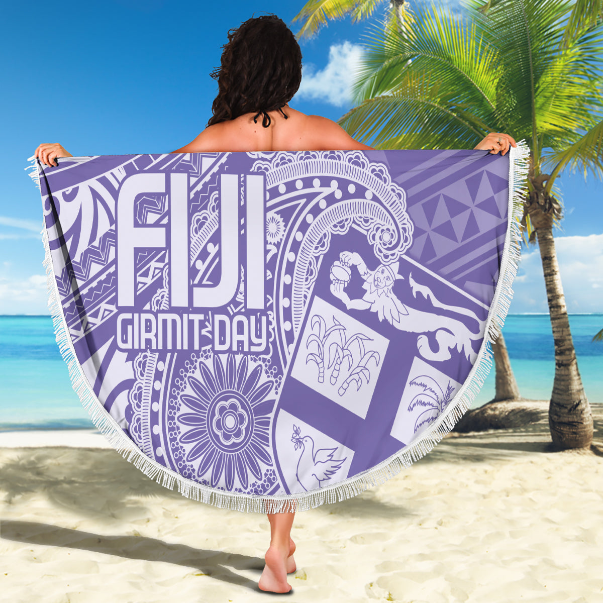 Custom Indo Fijians Beach Blanket Fiji ke Hindustani Polyneisan Paisley Purple Style LT9 - Wonder Print Shop