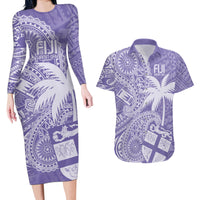 Custom Indo Fijians Couples Matching Long Sleeve Bodycon Dress and Hawaiian Shirt Fiji ke Hindustani Polyneisan Paisley Purple Style LT9 - Wonder Print Shop