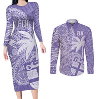 Custom Indo Fijians Couples Matching Long Sleeve Bodycon Dress and Long Sleeve Button Shirt Fiji ke Hindustani Polyneisan Paisley Purple Style LT9 - Wonder Print Shop