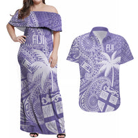 Custom Indo Fijians Couples Matching Off Shoulder Maxi Dress and Hawaiian Shirt Fiji ke Hindustani Polyneisan Paisley Purple Style LT9 - Wonder Print Shop