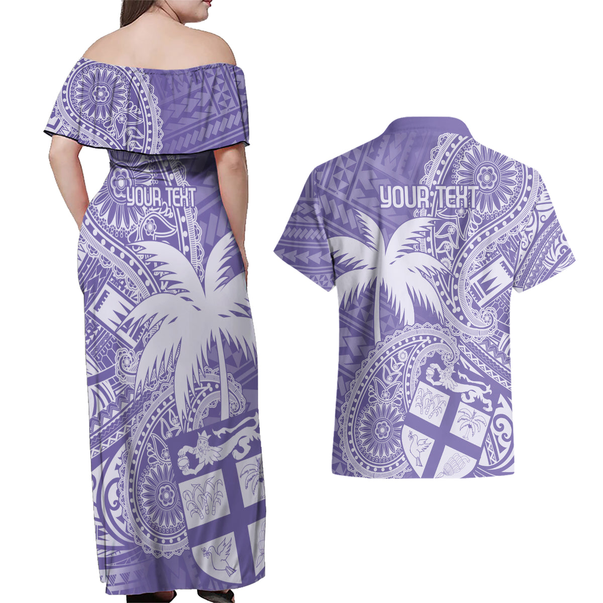 Custom Indo Fijians Couples Matching Off Shoulder Maxi Dress and Hawaiian Shirt Fiji ke Hindustani Polyneisan Paisley Purple Style LT9 - Wonder Print Shop