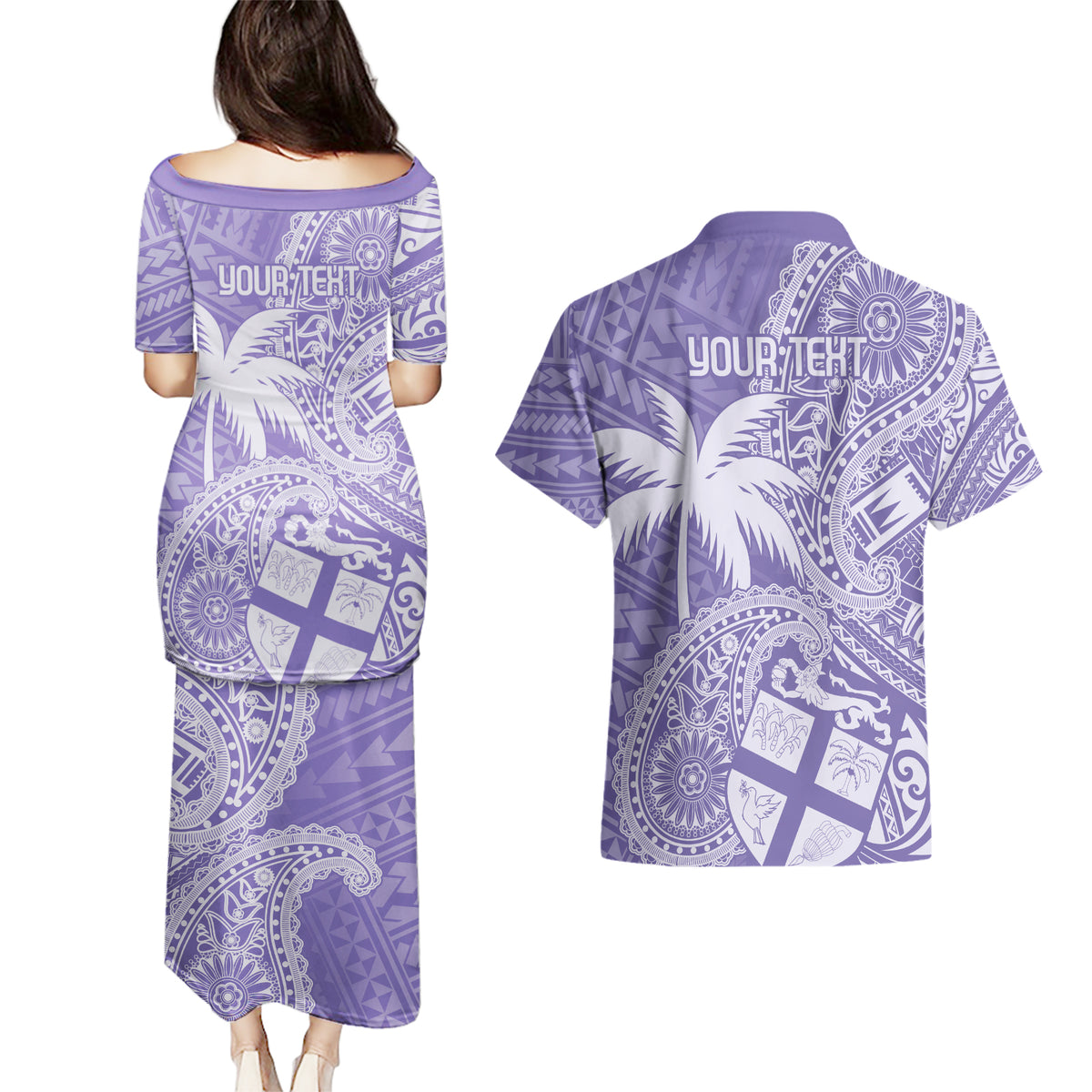Custom Indo Fijians Couples Matching Puletasi and Hawaiian Shirt Fiji ke Hindustani Polyneisan Paisley Purple Style LT9 - Wonder Print Shop