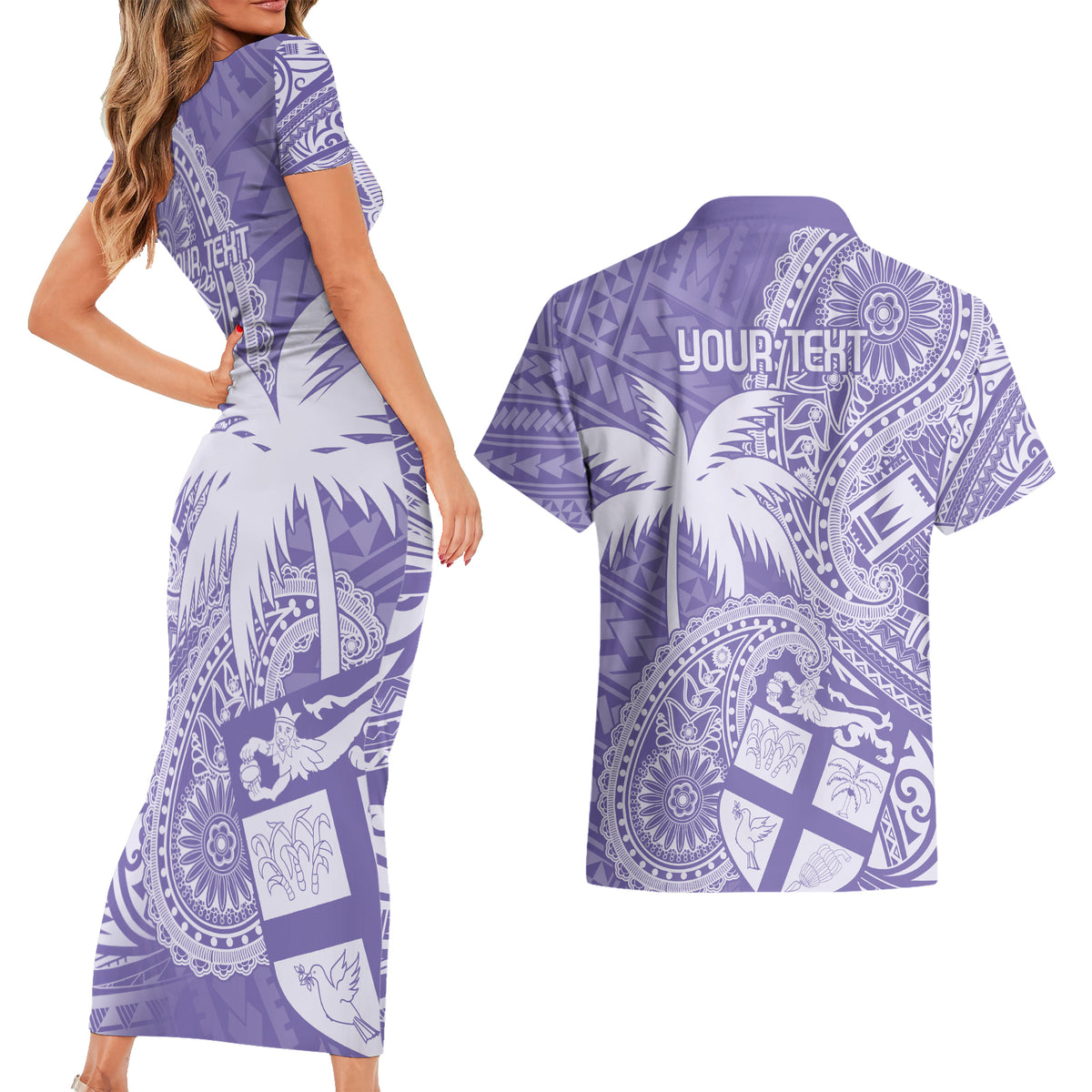 Custom Indo Fijians Couples Matching Short Sleeve Bodycon Dress and Hawaiian Shirt Fiji ke Hindustani Polyneisan Paisley Purple Style LT9 - Wonder Print Shop