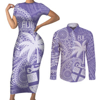 Custom Indo Fijians Couples Matching Short Sleeve Bodycon Dress and Long Sleeve Button Shirt Fiji ke Hindustani Polyneisan Paisley Purple Style LT9 - Wonder Print Shop