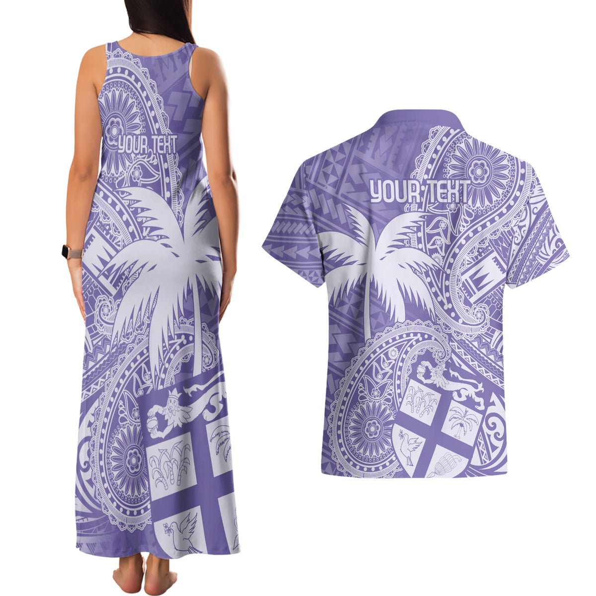 Custom Indo Fijians Couples Matching Tank Maxi Dress and Hawaiian Shirt Fiji ke Hindustani Polyneisan Paisley Purple Style LT9 - Wonder Print Shop