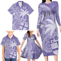 Custom Indo Fijians Family Matching Long Sleeve Bodycon Dress and Hawaiian Shirt Fiji ke Hindustani Polyneisan Paisley Purple Style LT9 - Wonder Print Shop