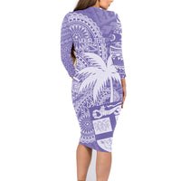 Custom Indo Fijians Family Matching Long Sleeve Bodycon Dress and Hawaiian Shirt Fiji ke Hindustani Polyneisan Paisley Purple Style LT9 - Wonder Print Shop