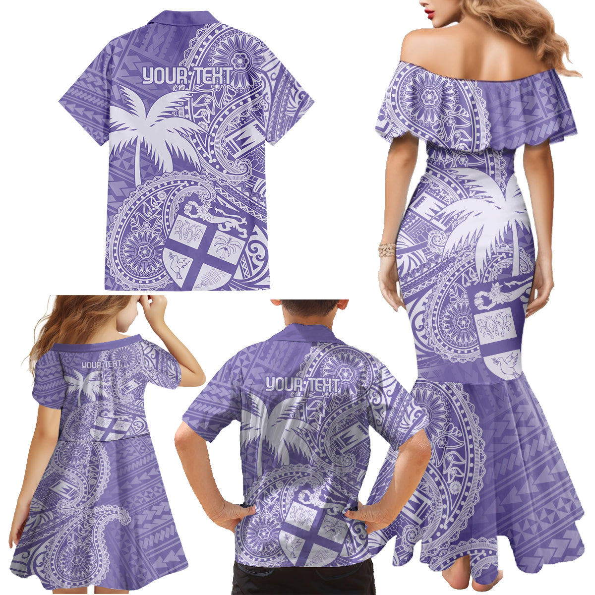 Custom Indo Fijians Family Matching Mermaid Dress and Hawaiian Shirt Fiji ke Hindustani Polyneisan Paisley Purple Style LT9 - Wonder Print Shop