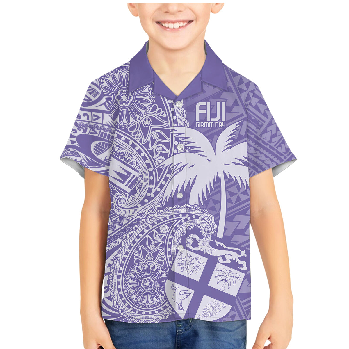 Custom Indo Fijians Family Matching Mermaid Dress and Hawaiian Shirt Fiji ke Hindustani Polyneisan Paisley Purple Style LT9 - Wonder Print Shop
