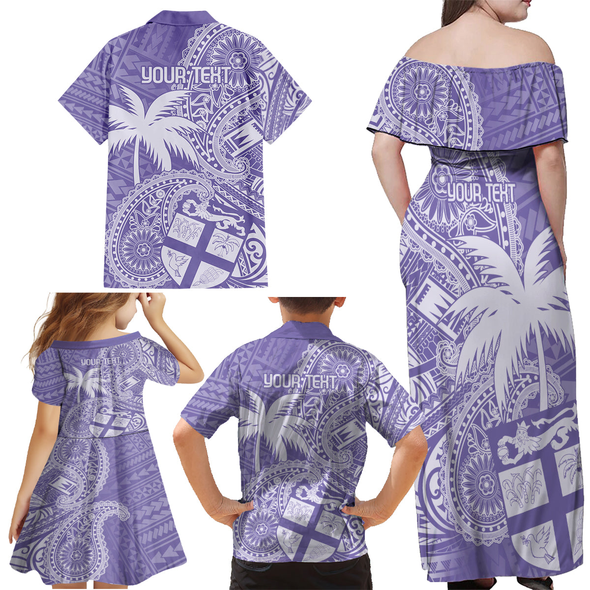 Custom Indo Fijians Family Matching Off Shoulder Maxi Dress and Hawaiian Shirt Fiji ke Hindustani Polyneisan Paisley Purple Style LT9 - Wonder Print Shop