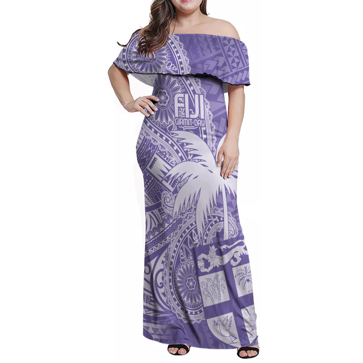 Custom Indo Fijians Family Matching Off Shoulder Maxi Dress and Hawaiian Shirt Fiji ke Hindustani Polyneisan Paisley Purple Style LT9 - Wonder Print Shop