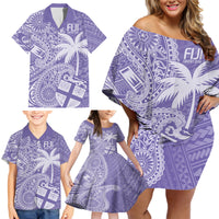 Custom Indo Fijians Family Matching Off Shoulder Short Dress and Hawaiian Shirt Fiji ke Hindustani Polyneisan Paisley Purple Style LT9 - Wonder Print Shop