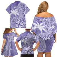Custom Indo Fijians Family Matching Off Shoulder Short Dress and Hawaiian Shirt Fiji ke Hindustani Polyneisan Paisley Purple Style LT9 - Wonder Print Shop