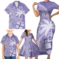 Custom Indo Fijians Family Matching Short Sleeve Bodycon Dress and Hawaiian Shirt Fiji ke Hindustani Polyneisan Paisley Purple Style - Wonder Print Shop