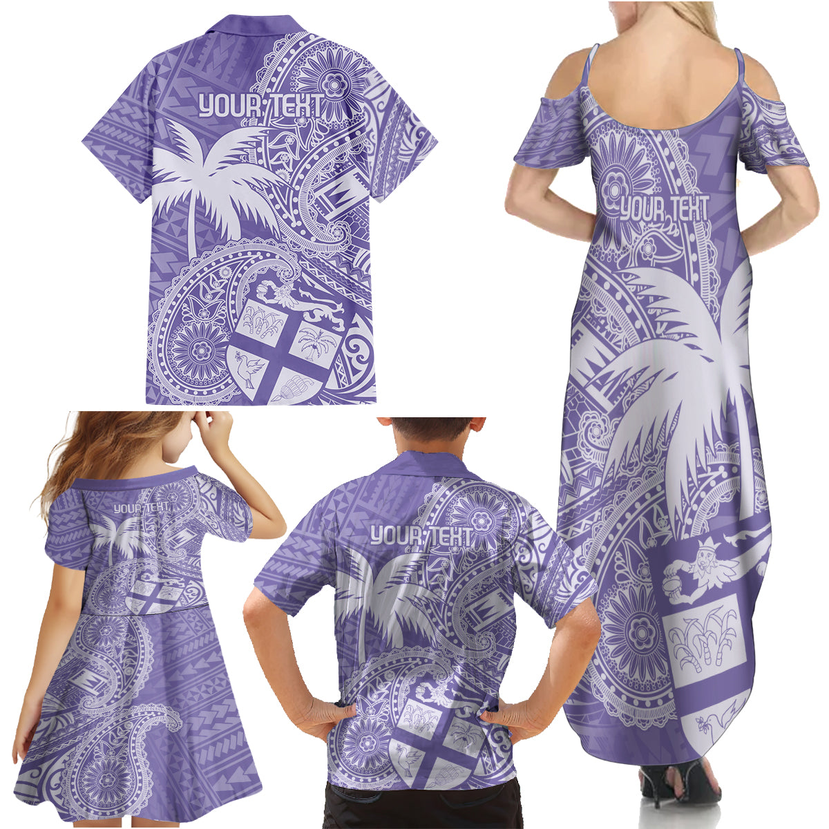 Custom Indo Fijians Family Matching Summer Maxi Dress and Hawaiian Shirt Fiji ke Hindustani Polyneisan Paisley Purple Style - Wonder Print Shop
