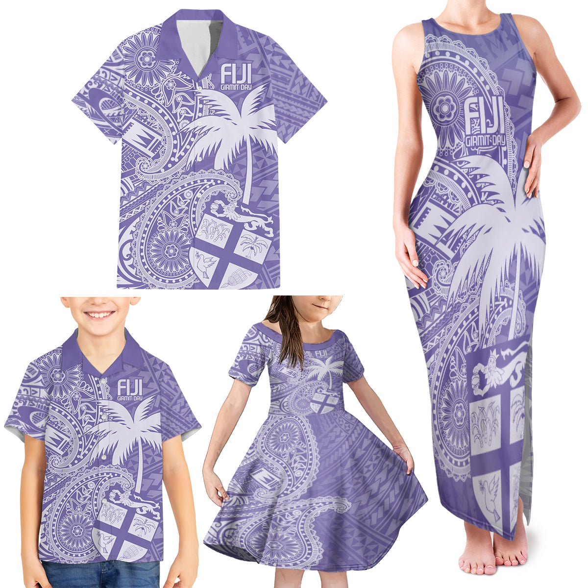 Custom Indo Fijians Family Matching Tank Maxi Dress and Hawaiian Shirt Fiji ke Hindustani Polyneisan Paisley Purple Style - Wonder Print Shop