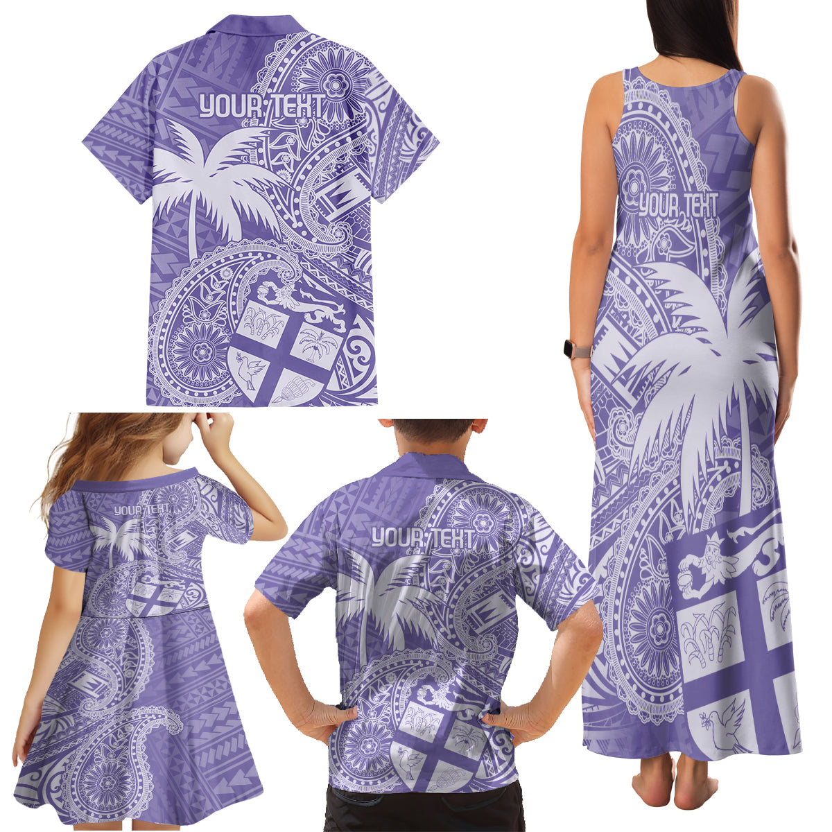 Custom Indo Fijians Family Matching Tank Maxi Dress and Hawaiian Shirt Fiji ke Hindustani Polyneisan Paisley Purple Style - Wonder Print Shop