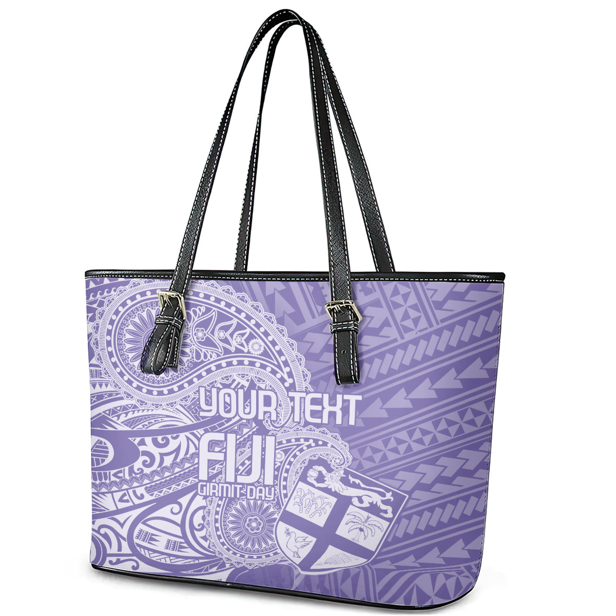 Custom Indo Fijians Leather Tote Bag Fiji ke Hindustani Polyneisan Paisley Purple Style - Wonder Print Shop