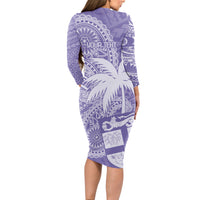 Custom Indo Fijians Long Sleeve Bodycon Dress Fiji ke Hindustani Polyneisan Paisley Purple Style - Wonder Print Shop