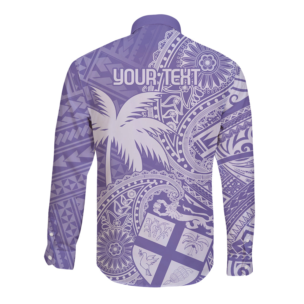 Custom Indo Fijians Long Sleeve Button Shirt Fiji ke Hindustani Polyneisan Paisley Purple Style - Wonder Print Shop