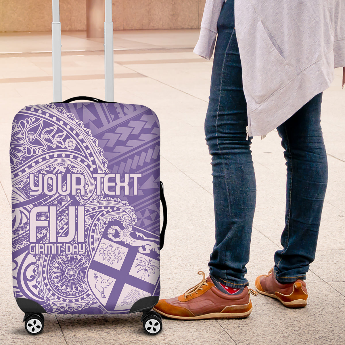 Custom Indo Fijians Luggage Cover Fiji ke Hindustani Polyneisan Paisley Purple Style