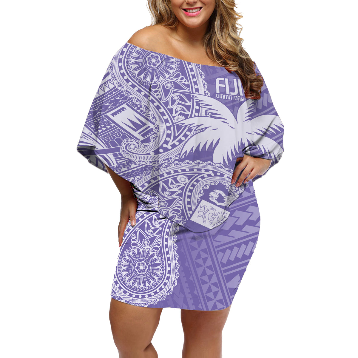 Custom Indo Fijians Off Shoulder Short Dress Fiji ke Hindustani Polyneisan Paisley Purple Style - Wonder Print Shop