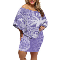 Custom Indo Fijians Off Shoulder Short Dress Fiji ke Hindustani Polyneisan Paisley Purple Style - Wonder Print Shop