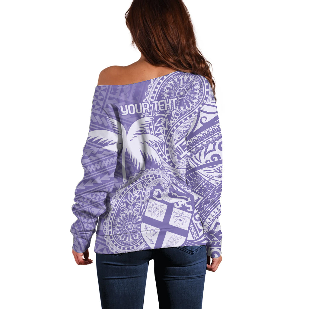 Custom Indo Fijians Off Shoulder Sweater Fiji ke Hindustani Polyneisan Paisley Purple Style - Wonder Print Shop