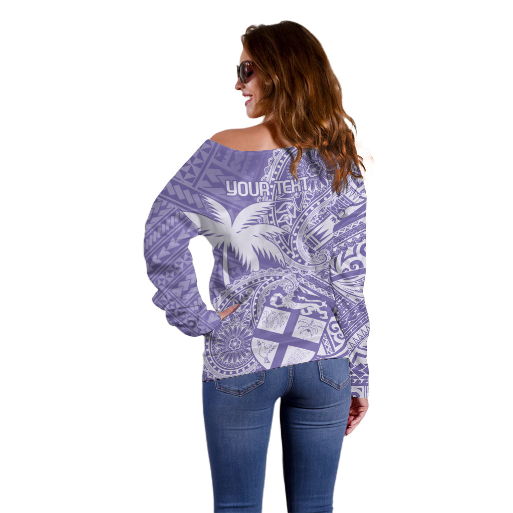 Custom Indo Fijians Off Shoulder Sweater Fiji ke Hindustani Polyneisan Paisley Purple Style - Wonder Print Shop