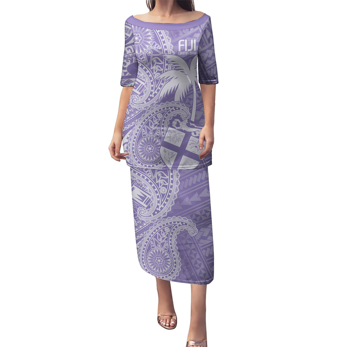 Custom Indo Fijians Puletasi Fiji ke Hindustani Polyneisan Paisley Purple Style - Wonder Print Shop