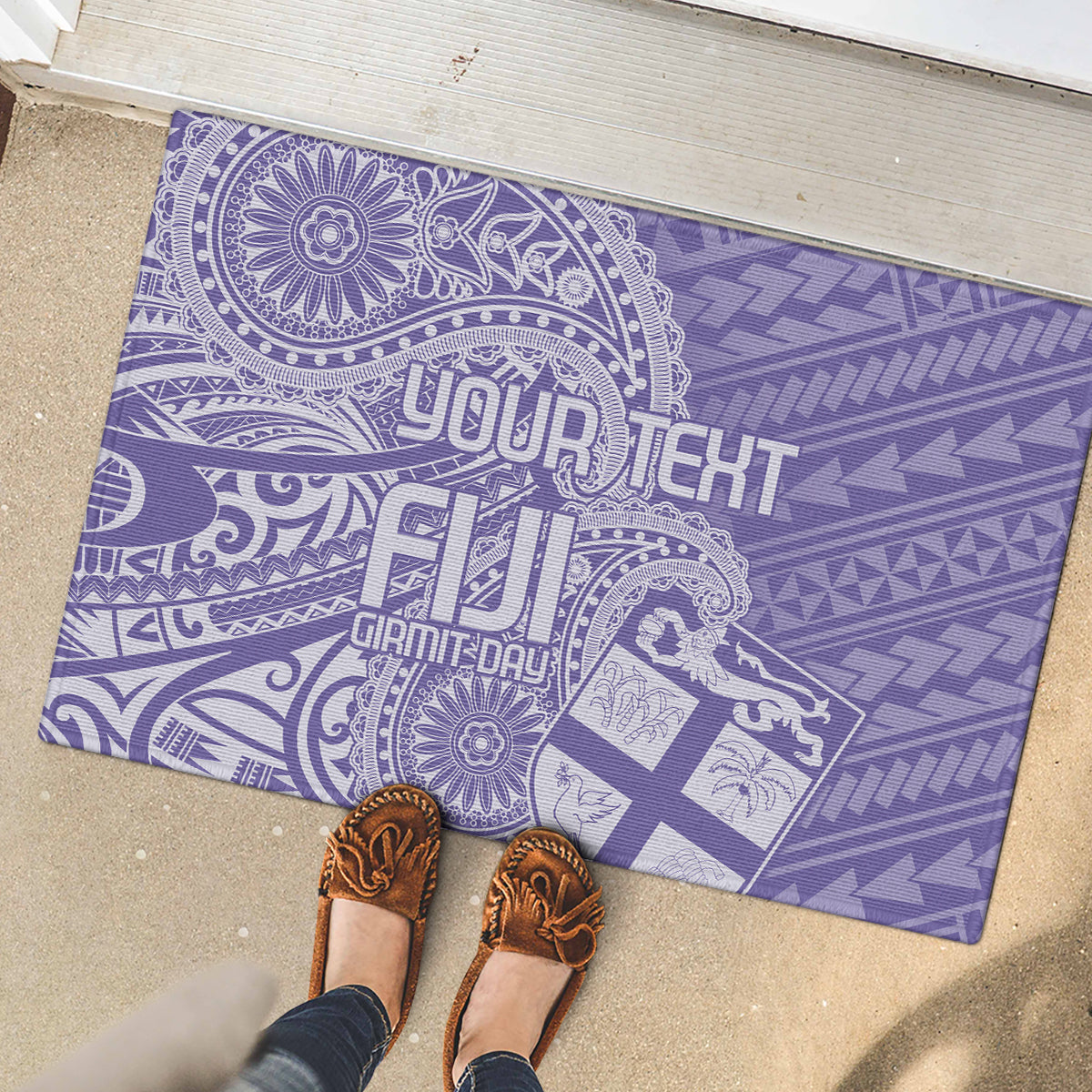 Custom Indo Fijians Rubber Doormat Fiji ke Hindustani Polyneisan Paisley Purple Style - Wonder Print Shop