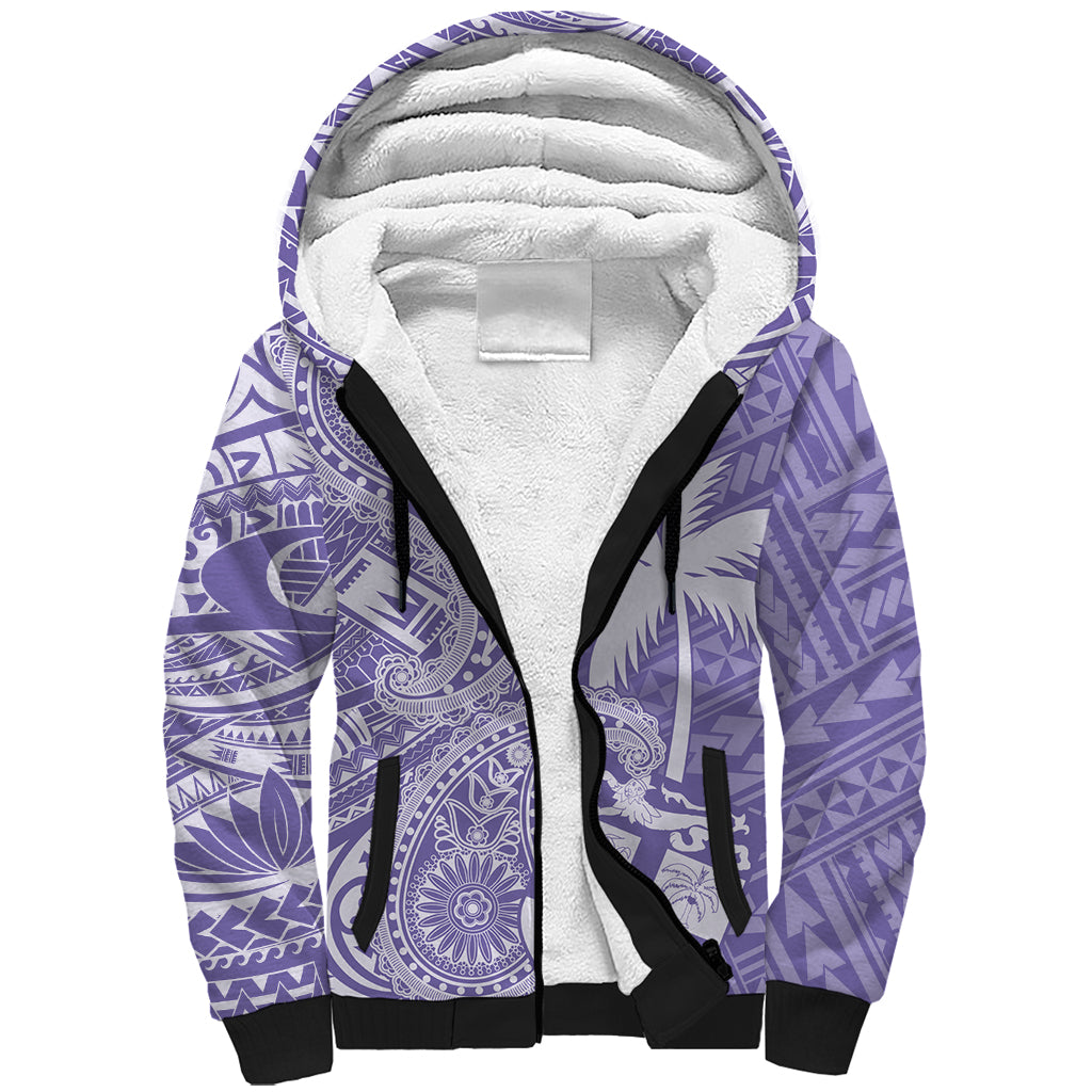 Custom Indo Fijians Sherpa Hoodie Fiji ke Hindustani Polyneisan Paisley Purple Style - Wonder Print Shop