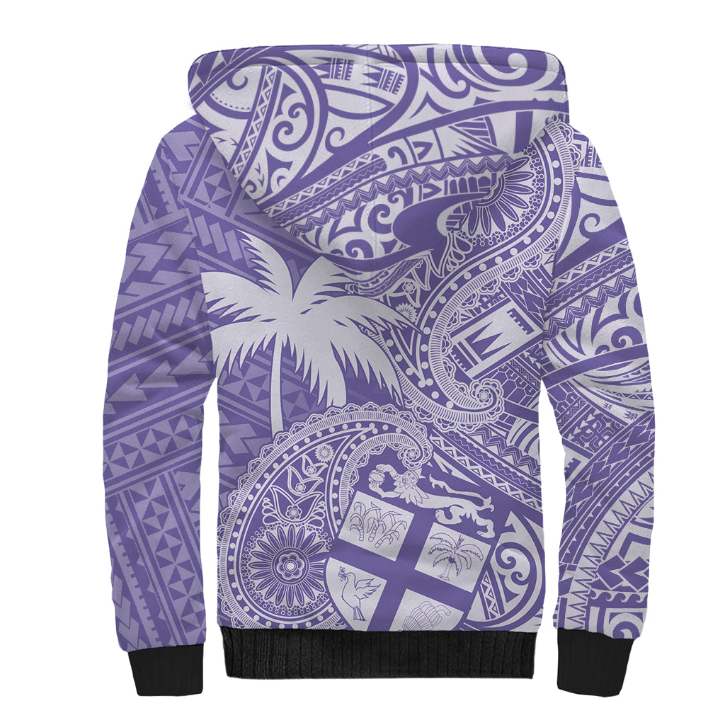 Custom Indo Fijians Sherpa Hoodie Fiji ke Hindustani Polyneisan Paisley Purple Style - Wonder Print Shop