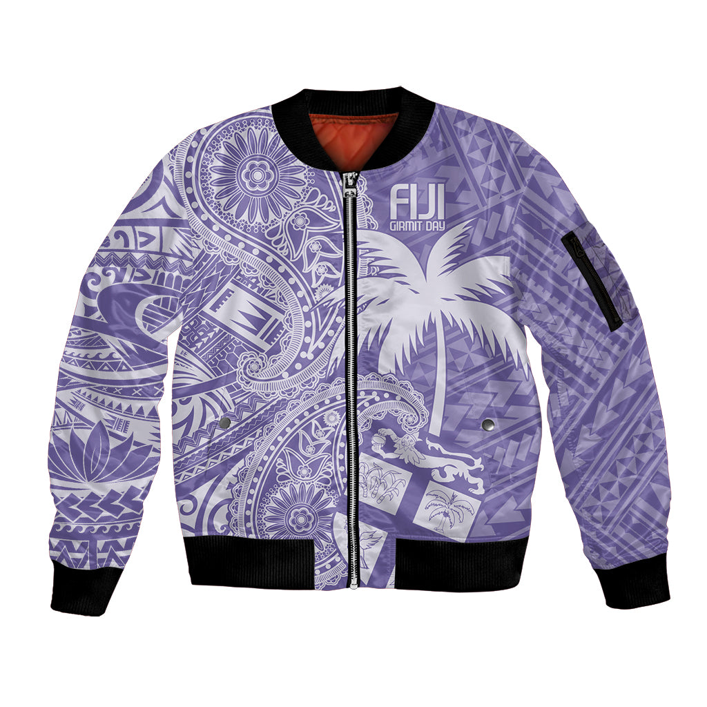 Custom Indo Fijians Sleeve Zip Bomber Jacket Fiji ke Hindustani Polyneisan Paisley Purple Style - Wonder Print Shop