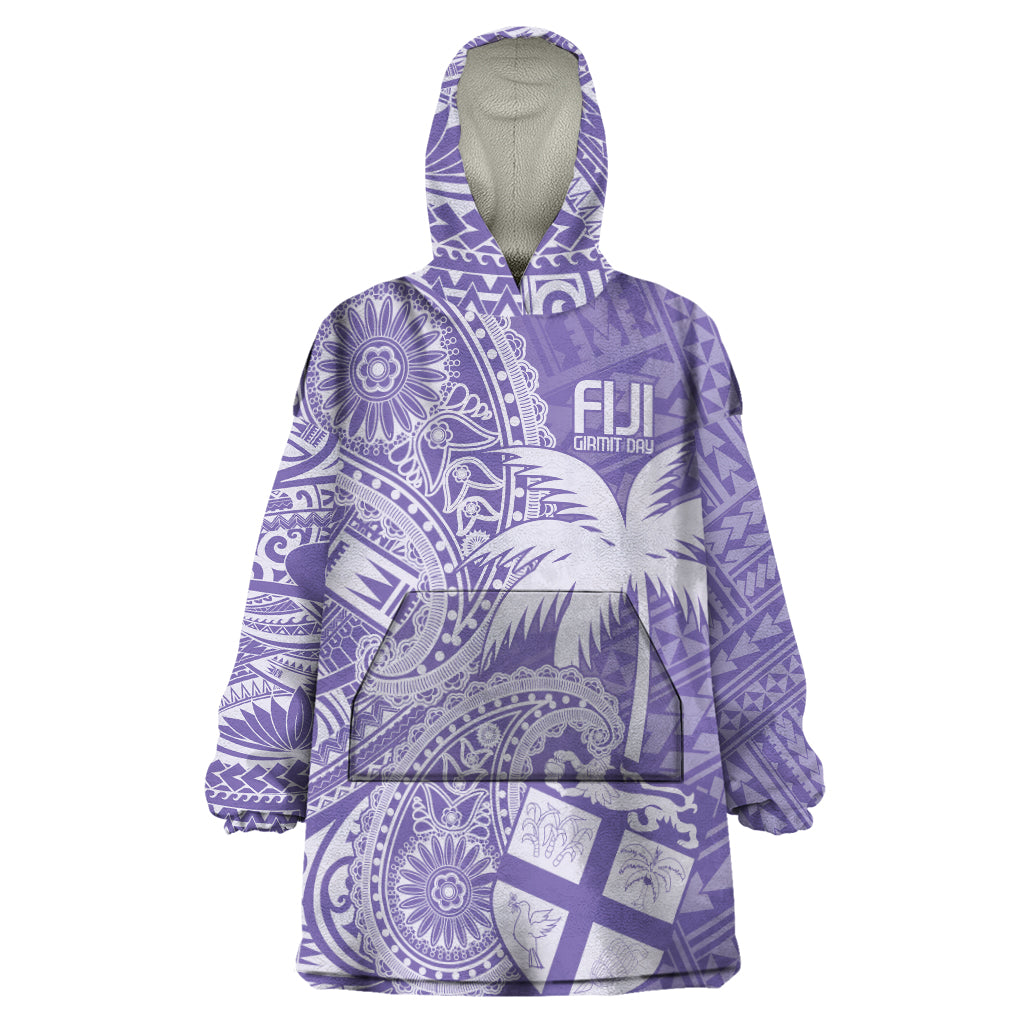Custom Indo Fijians Wearable Blanket Hoodie Fiji ke Hindustani Polyneisan Paisley Purple Style - Wonder Print Shop